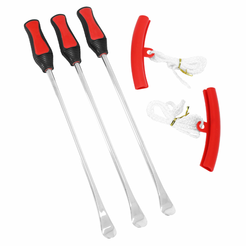 OUTIL DEMONTE PNEU EN CUILLERES (X3) ET MORS-PROTEGE JANTE (X2) LONGUEUR 290 MM -P2R- OUTIL DEMONTE PNEU EN CUILLERES (X3) ET MORS-PROTEGE JANTE (X2) LONGUEUR 290 MM -P2R-